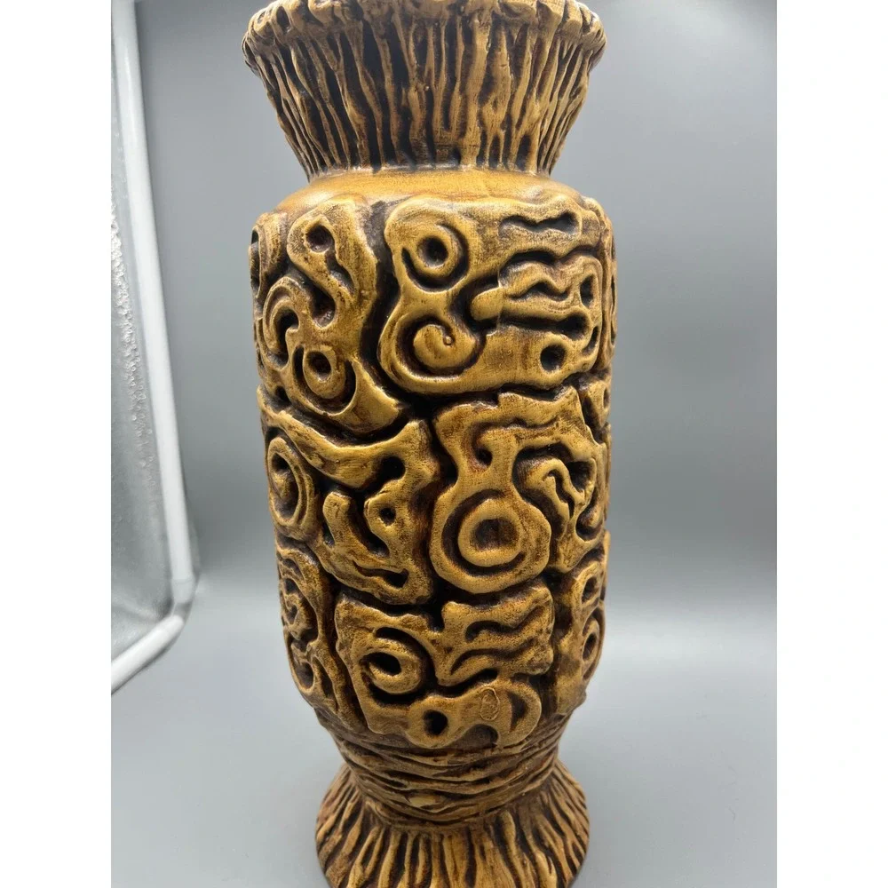 Vintage Haeger Pottery Brown Tiki Vase model #4079‎ 12